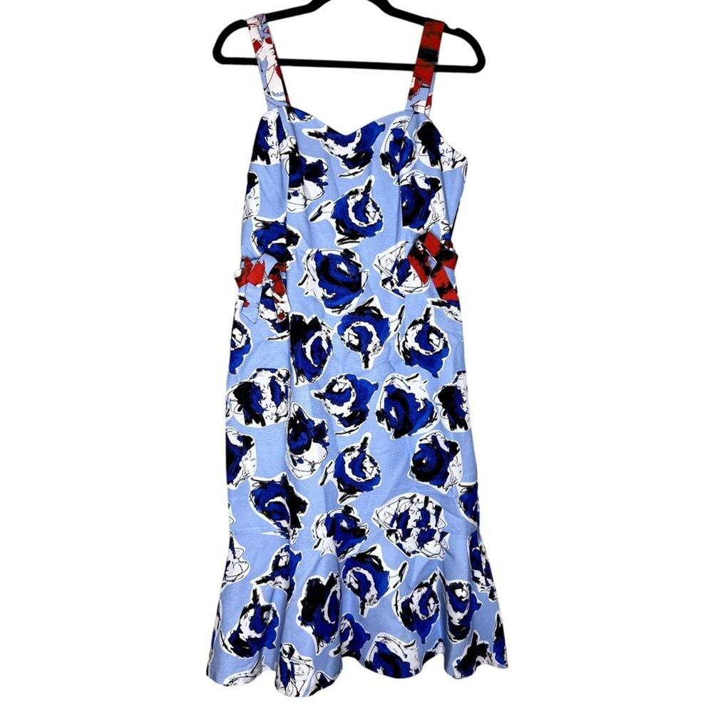 Sachin & Babi Ailey Floral Fit Flare Midi Dress Blue Bow Back Zip *Size XS